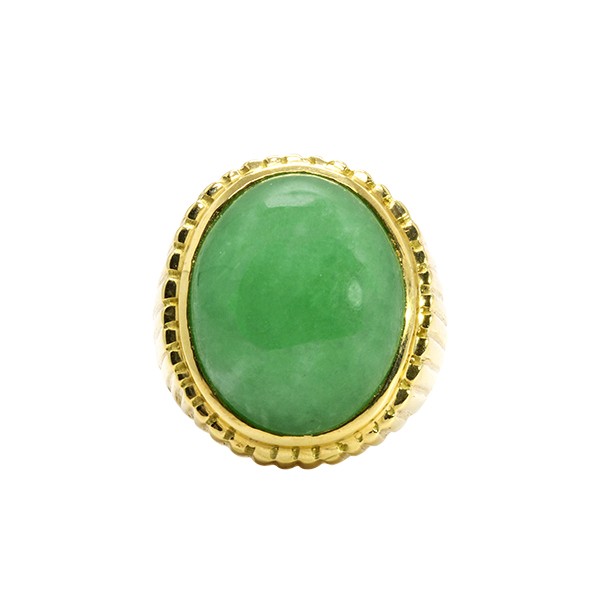 18K Oval Green Jade Ring